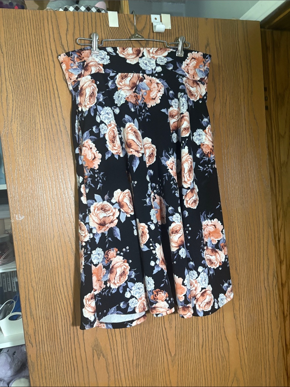 Agnes & Dora Black Skater Skirt with Peach Floral Print